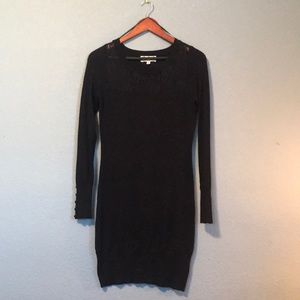 Black Sweater Dress with lace and button detail